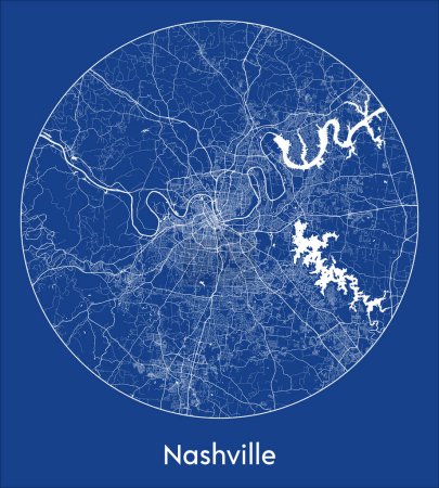 Téléchargez les illustrations : Plan de la ville Nashville États-Unis Plan d'Amérique du Nord rond Illustration vectorielle circulaire - en licence libre de droit