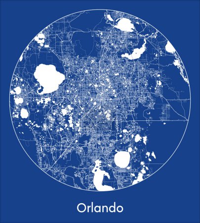 Téléchargez les illustrations : Plan de la ville Orlando États-Unis Amérique du Nord blue print round Illustration vectorielle circulaire - en licence libre de droit