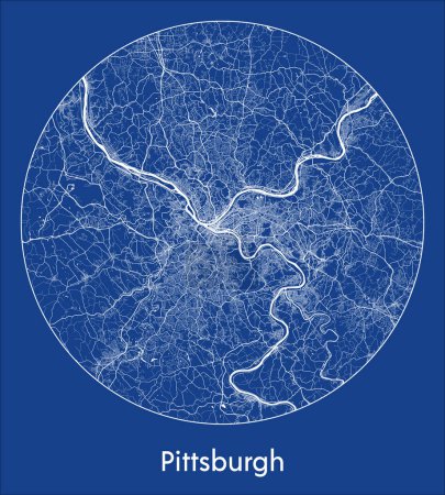 Téléchargez les illustrations : Plan de la ville Pittsburgh États-Unis Amérique du Nord blue print round Illustration vectorielle circulaire - en licence libre de droit