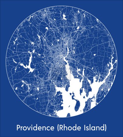 Téléchargez les illustrations : Plan de la ville Providence Rhode Island États-Unis Amérique du Nord blue print round Illustration vectorielle circulaire - en licence libre de droit