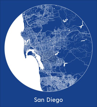 Ilustración de Mapa de la ciudad San Diego Estados Unidos América del Norte azul print round Circle vector illustration - Imagen libre de derechos
