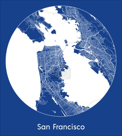 Téléchargez les illustrations : Plan de la ville San Francisco États-Unis Amérique du Nord blue print rond Illustration vectorielle circulaire - en licence libre de droit