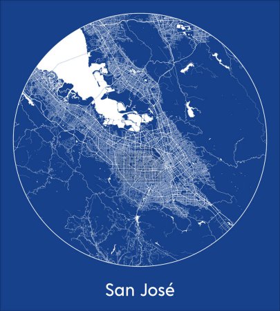 Ilustración de Mapa de la ciudad San Jose Estados Unidos América del Norte azul print round Circle vector illustration - Imagen libre de derechos