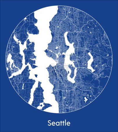 Ilustración de Mapa de la ciudad Seattle Estados Unidos América del Norte azul print round Circle vector illustration - Imagen libre de derechos