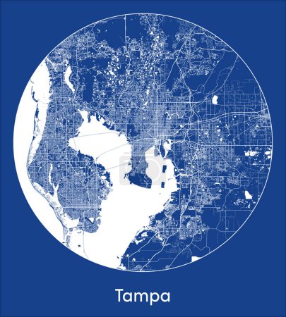 Illustration for City Map Tampa United States North America blue print round Circle vector illustration - Royalty Free Image