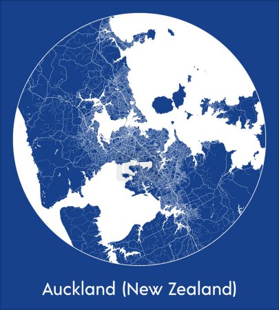 Téléchargez les illustrations : Carte de la ville Auckland Nouvelle-Zélande Nouvelle-Zélande Oceania blue print round Illustration vectorielle circulaire - en licence libre de droit