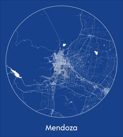 Téléchargez les illustrations : Plan de la ville Mendoza Argentine Amérique du Sud blue print rond Illustration vectorielle circulaire - en licence libre de droit