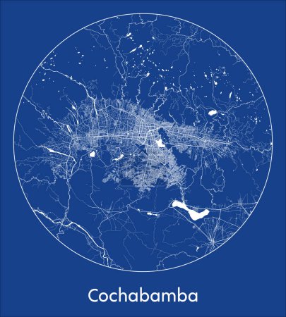 Téléchargez les illustrations : Plan de la ville Cochabamba Bolivie Amérique du Sud blue print rond Illustration vectorielle cercle - en licence libre de droit