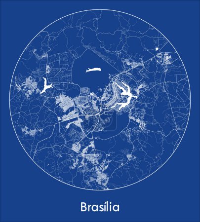 Téléchargez les illustrations : Plan de la ville Brasilia Brésil Amérique du Sud dessin bleu rond Illustration vectorielle circulaire - en licence libre de droit