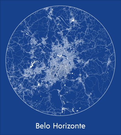 Illustration for City Map Belo Horizonte Brazil South America blue print round Circle vector illustration - Royalty Free Image