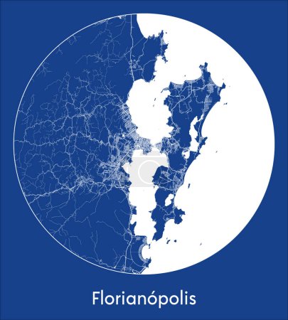 Téléchargez les illustrations : Plan de la ville Florianopolis Brésil Amérique du Sud bleu rond Illustration vectorielle circulaire - en licence libre de droit