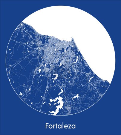 Ilustración de Mapa de la ciudad Fortaleza Brasil América del Sur azul print round Circle vector illustration - Imagen libre de derechos
