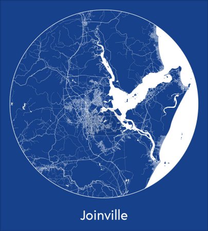 Téléchargez les illustrations : Plan de la ville Joinville Brésil Amérique du Sud blue print rond Illustration vectorielle circulaire - en licence libre de droit