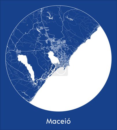 Ilustración de Mapa de la ciudad Maceio Brasil América del Sur azul print round Circle vector illustration - Imagen libre de derechos