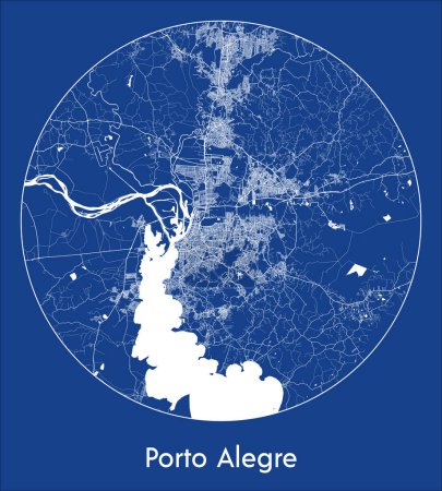 Téléchargez les illustrations : Plan de la ville Porto Alegre Brésil Amérique du Sud blue print rond Illustration vectorielle circulaire - en licence libre de droit