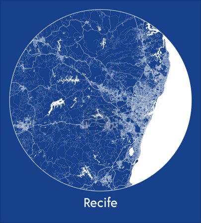 Ilustración de Mapa de la ciudad Recife Brasil América del Sur azul print round Circle vector illustration - Imagen libre de derechos