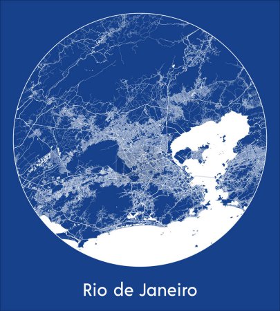 Illustration for City Map Rio de Janeiro Brazil South America blue print round Circle vector illustration - Royalty Free Image