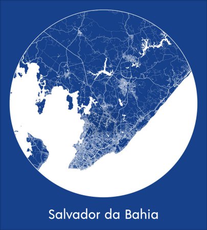 Illustration for City Map Salvador da Bahia Brazil South America blue print round Circle vector illustration - Royalty Free Image