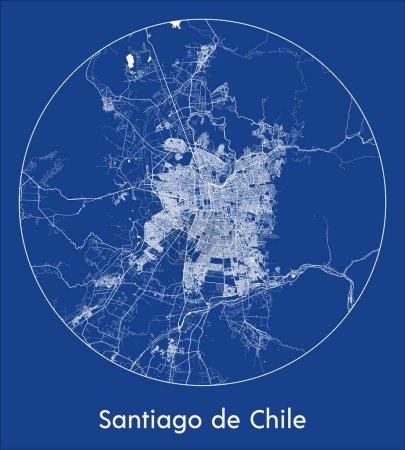 Ilustración de Mapa de la ciudad Santiago de Chile Chile América del Sur azul print round Circle vector illustration - Imagen libre de derechos