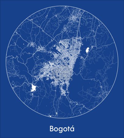 Illustration for City Map Bogota Colombia South America blue print round Circle vector illustration - Royalty Free Image