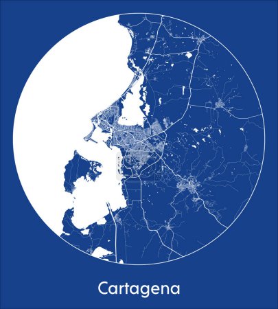 Téléchargez les illustrations : Plan de la ville Carthagène Colombie Amérique du Sud blue print rond Illustration vectorielle circulaire - en licence libre de droit