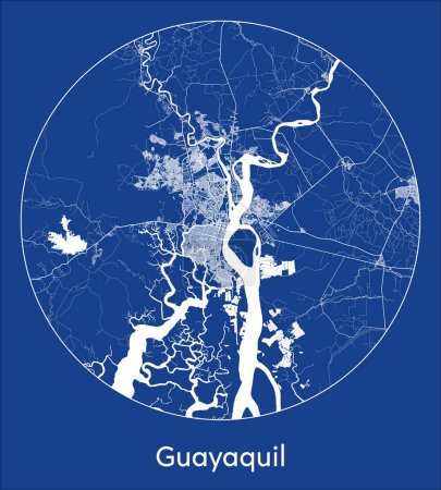 Illustration for City Map Guayaquil Ecuador South America blue print round Circle vector illustration - Royalty Free Image