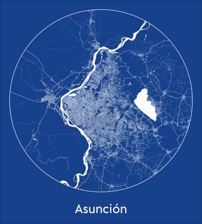 Illustration for City Map Asuncion Paraguay South America blue print round Circle vector illustration - Royalty Free Image