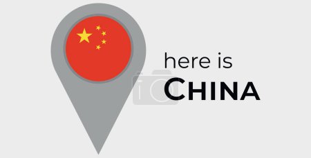 Téléchargez les illustrations : Chine drapeau national carte marqueur broche icône illustration - en licence libre de droit