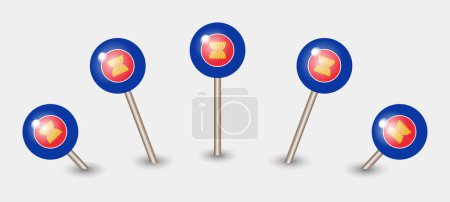 Illustration for Asean national flag map marker pin icon illustration - Royalty Free Image
