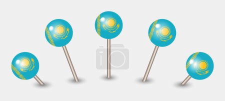 Téléchargez les illustrations : Kazakhstan drapeau national carte marqueur broche icône illustration - en licence libre de droit