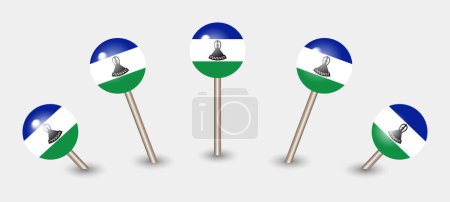 Téléchargez les illustrations : Lesotho drapeau national carte marqueur broche icône illustration - en licence libre de droit