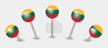 Téléchargez les illustrations : Lituanie drapeau national carte marqueur broche icône illustration - en licence libre de droit