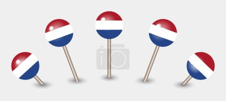 Téléchargez les illustrations : Pays-Bas drapeau national carte marqueur icône icône illustration - en licence libre de droit