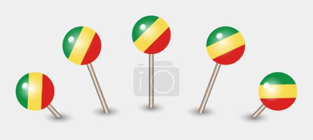 Téléchargez les illustrations : République du Congo drapeau national carte marqueur broche icône illustration - en licence libre de droit