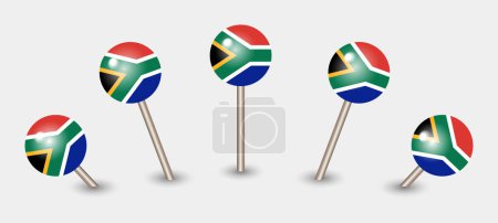 Téléchargez les illustrations : Afrique du Sud drapeau national carte marqueur broche icône illustration - en licence libre de droit
