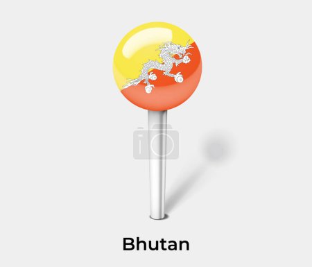 Illustration for Bhutan country flag pin map marker - Royalty Free Image