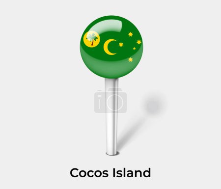 Téléchargez les illustrations : Cocos Island drapeau de pays pin carte marqueur - en licence libre de droit