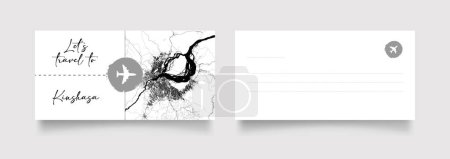 Illustration for Kinshasa City Name (Democratic Republic of Congo, Africa) with black white city map illustration vector - Royalty Free Image
