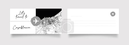 Téléchargez les illustrations : Casablanca Nom de la ville (Maroc, Afrique) avec vecteur d'illustration de carte de ville en blanc noir - en licence libre de droit
