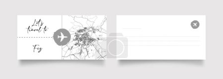 Illustration for Fez City Name (Morocco, Africa) with black white city map illustration vector - Royalty Free Image