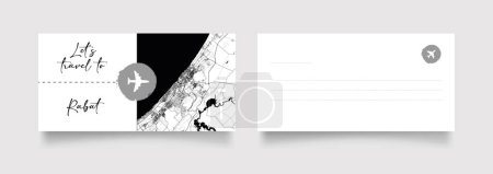 Téléchargez les illustrations : Nom de la ville de Rabat (Maroc, Afrique) avec vecteur d'illustration de carte de ville en blanc noir - en licence libre de droit