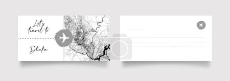 Téléchargez les illustrations : Nom de la ville de Dacca (Bangladesh, Asie) avec vecteur d'illustration de carte de ville en blanc noir - en licence libre de droit