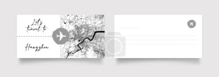 Téléchargez les illustrations : Nom de la ville de Hangzhou (Chine, Asie) avec vecteur d'illustration de carte de ville en blanc noir - en licence libre de droit