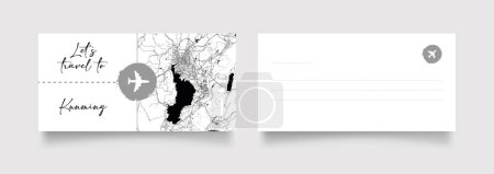 Illustration for Kunming City Name (China, Asia) with black white city map illustration vector - Royalty Free Image
