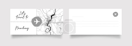 Illustration for Nanchong City Name (China, Asia) with black white city map illustration vector - Royalty Free Image