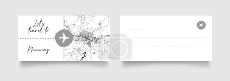 Illustration for Nanning City Name (China, Asia) with black white city map illustration vector - Royalty Free Image