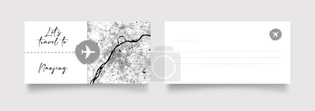 Illustration for Nanjing City Name (China, Asia) with black white city map illustration vector - Royalty Free Image
