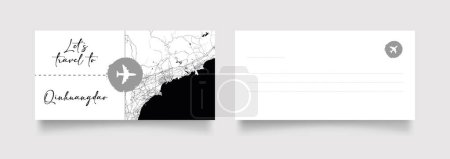 Illustration for Qinhuangdao City Name (China, Asia) with black white city map illustration vector - Royalty Free Image
