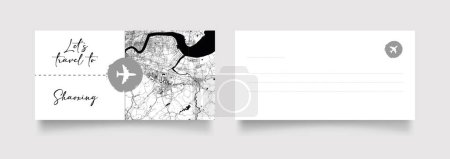 Illustration for Shaoxing City Name (China, Asia) with black white city map illustration vector - Royalty Free Image