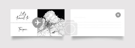 Téléchargez les illustrations : Nom de la ville de Taipei (Chine, Asie) avec vecteur d'illustration de carte de ville en blanc noir - en licence libre de droit